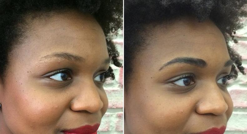 Before and after eyebrow wig extension application