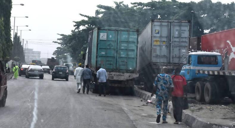 Iponri Bus Stop filled with trucks impounded  by Police in Lagos (NAN)