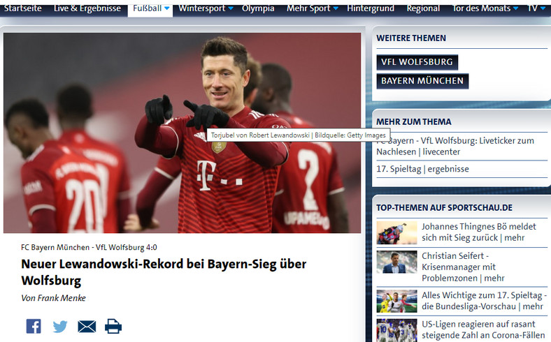 Magazyn "Sportschau" zauważył, że piątkowy mecz długo nie układał się po myśli Lewandowskiego