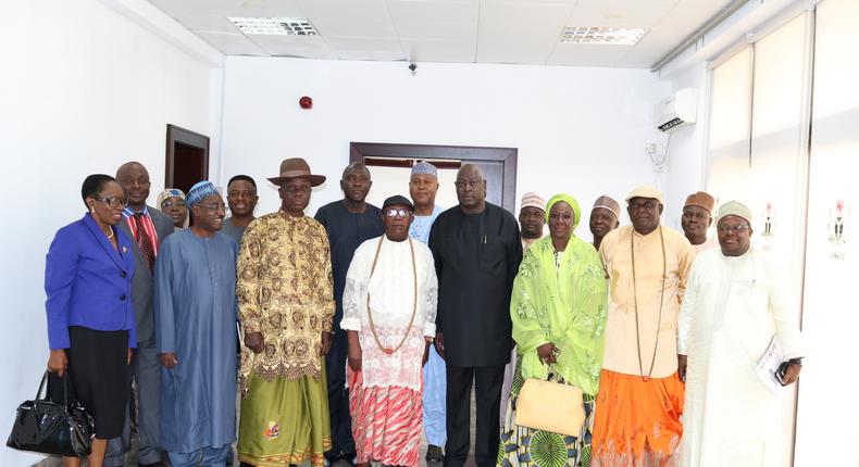 Leaders of the Itsekiri communities in a group photograph with Engr Babachir David Lawal and Minister of State for Investment, Aisha Mohammed