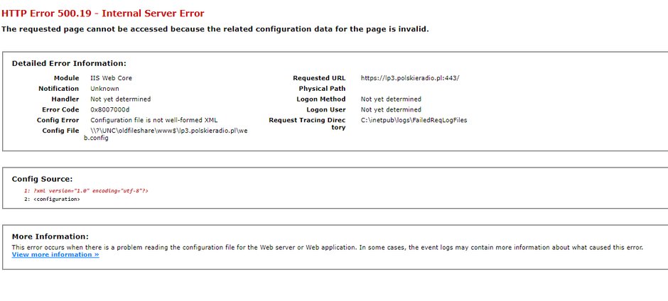 Błąd pojawiający się na stronie Polskiego Radia