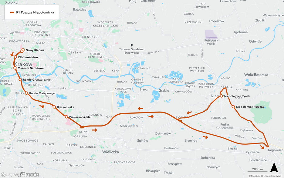 Trasa linii Nowy Kleparz - Niepołomice