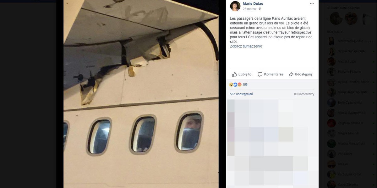 Chwile grozy na pokładzie samolotu Hop! Air France 