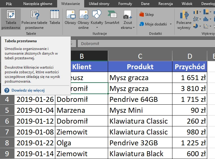 2.10  Wstawianie tabeli przestawnej