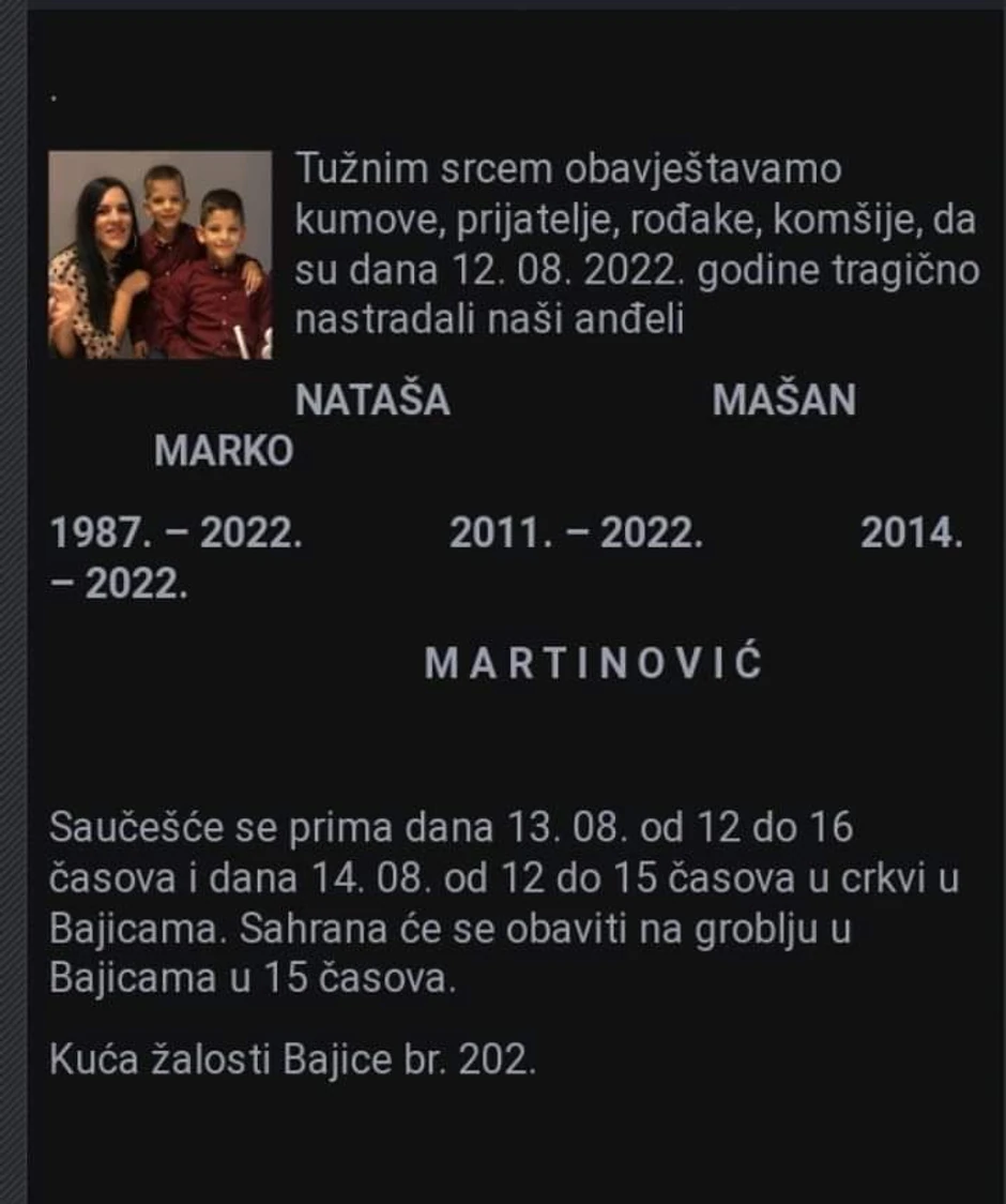 Nataša, Marko i Mašan ubijeni su na Cetinju