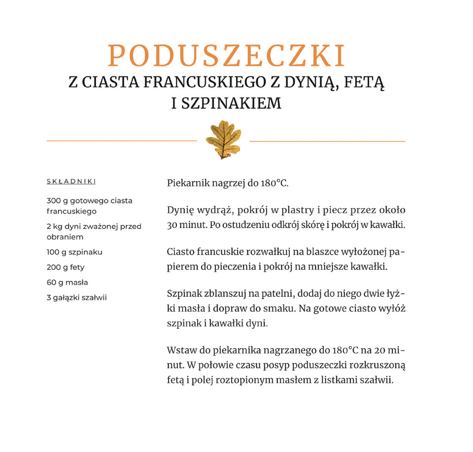 Poduszeczki z ciasta francuskiego z dynią, fetą i szpinakiem