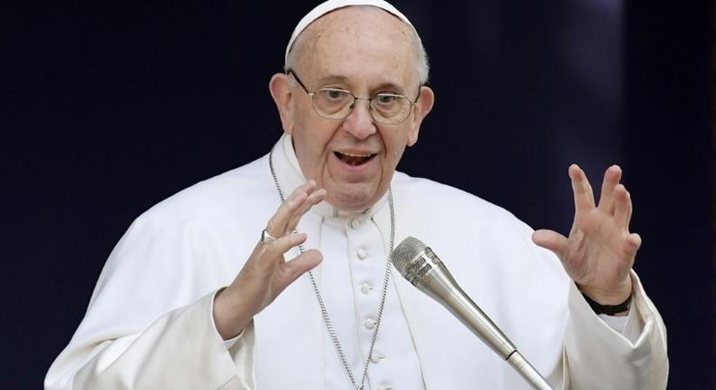 Pope Francis delivers a speech during a meeting with students and teachers in Rome, on February 17, 2017