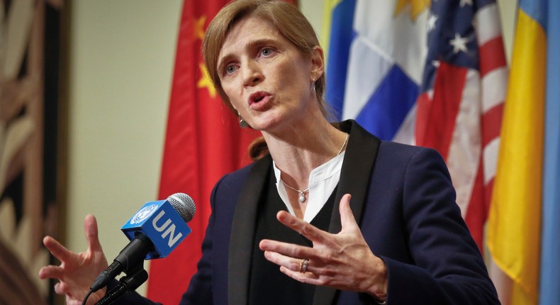 U.S. Ambassador to the United Nations Samantha Power speaks.