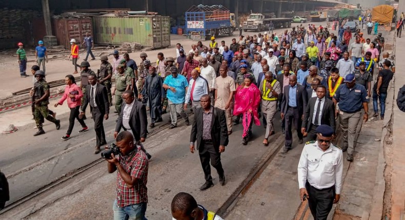 Amaechi inspects Lagos-Ibadan rail project. [Twitter/@ChibuikeAmaechi]