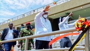 President Yoweri Museveni and business dynamo Hamis Kiggundu, aka Ham, were all smiles at the unveiling of the revamped Nakivubo Stadium