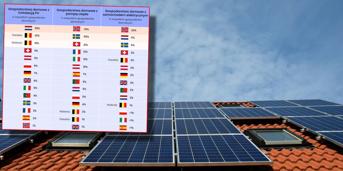 Pierwsze miejsce w zestawieniu zajmuje Holandia, gdzie co czwarte gospodarstwo domowe korzysta z fotowoltaiki