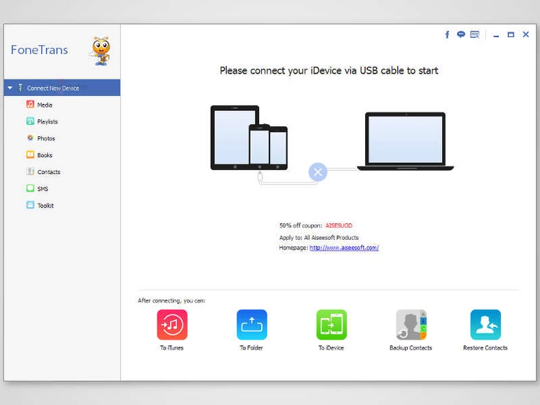 Główne okno programu do transferu danych - Aiseesoft FoneTrans