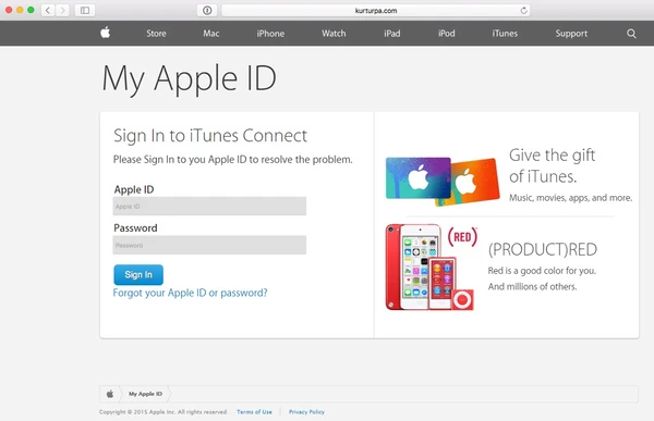 Fałszywa strona proszącą o zalogowanie z użyciem Apple ID