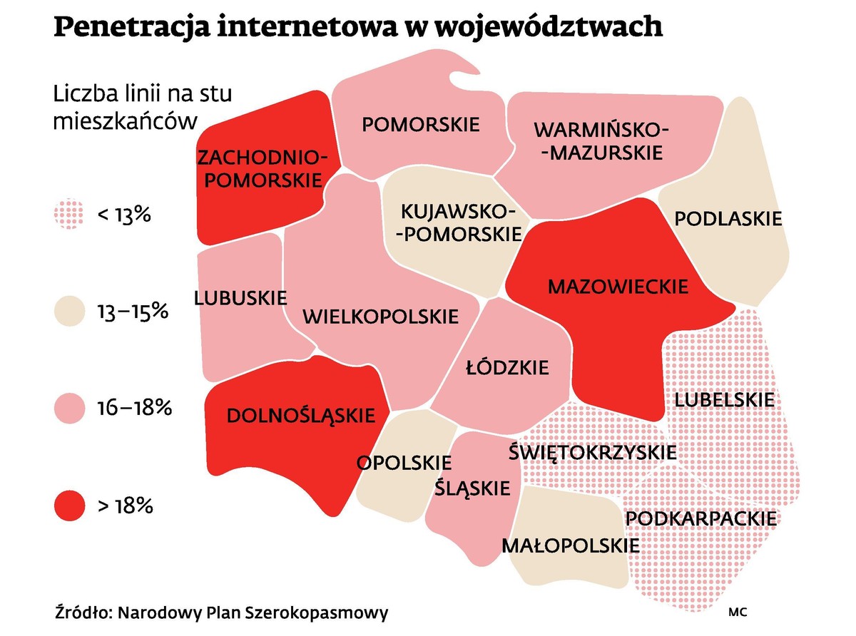 Penetracja internetowa w województwach
