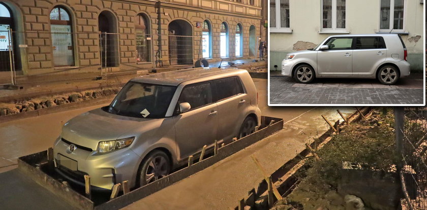 Zabetonowane auto z Łodzi wędruje po mieście. Straż miejska ma apel do kierowcy: "Zgłoś się chłopie"