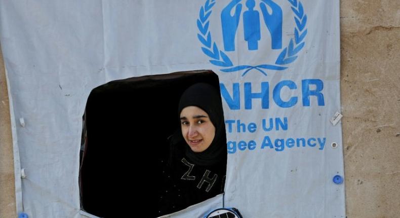 A displaced Iraqi woman pictured at Hasansham refugee camp, near Mosul, on December 3, 2016