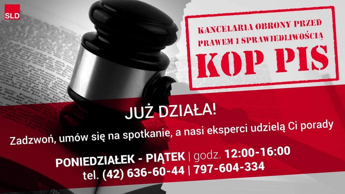 Łódzcy politycy SLD uruchomili w Łodzi pierwszą w kraju Kancelarię Obrony Przed PiS, która ma pomagać osobom pokrzywdzonym przez zmiany w prawie wprowadzone przez rządzących. Chodzi między innymi o osoby, którym ktoś ograniczy wolność zgromadzeń czy o rolników, którym PiS-owska ustawa może utrudnić sprzedaż ziemi. Partia Jarosława Kaczyńskiego jest zdegustowana. – To "buractwo" – komentują.