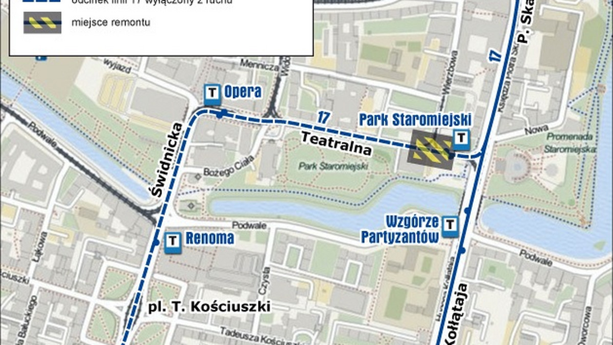 W związku z planowanym rozpoczęciem prac, związanych z przebudową gazociągu przy skrzyżowaniu ulicy Teatralnej i Wierzbowej, dziś planowane jest wprowadzenie zmiany trasy linii tramwajowej 17.