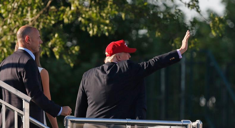 President Donald Trump leaves the U.S. Women's Open Championship at Trump National Golf Club on July 16, 2017 in Bedminster, New Jersey.