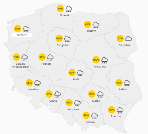 Przewidywane zachmurzenie w środę 17 lutego