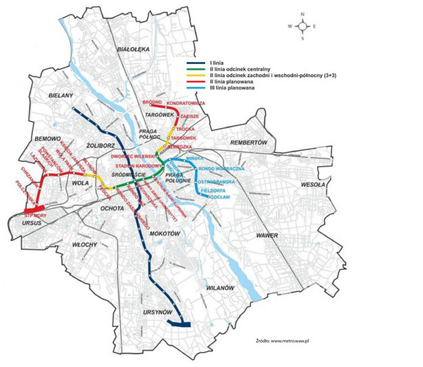 Planowany przebieg II linii metra w Warszawie