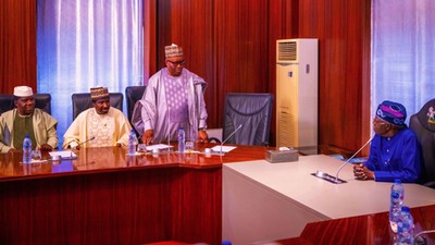 President Bola Tinubu and Senate President, Godswill Akpabio and other principal officers of the National Assembly. [Presidency]