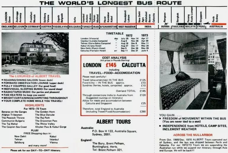 Rozkład jazdy na trasie Londyn – Kalkuta – Londyn i Londyn – Kalkuta – Sydney