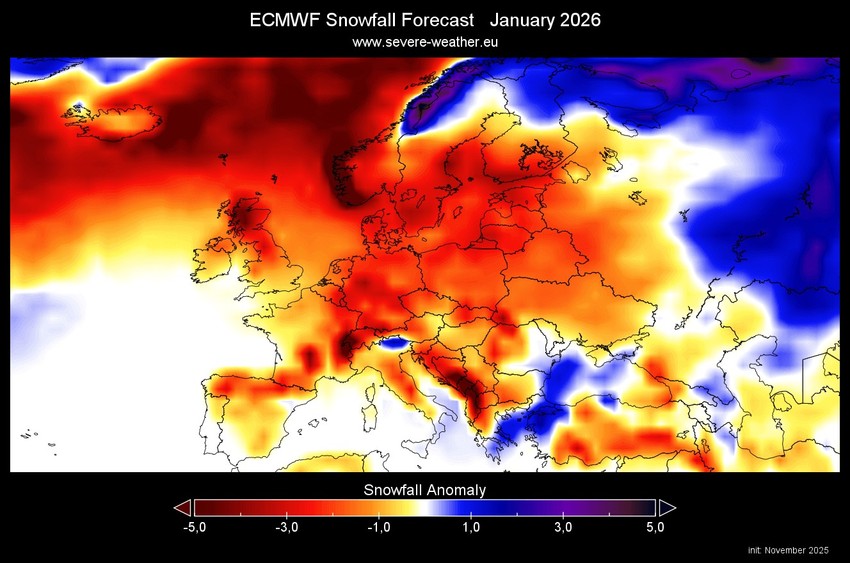 Snežne padavine u januaru prema ECMWF modelu
