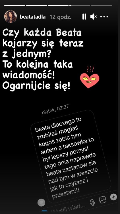 Beata Tadla dostała wiadomość zaadresowaną do Beaty K.? Pokazała screen