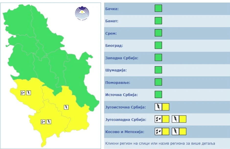 U većem delu Srbije RHMZ danas nije upalio meteoalarm