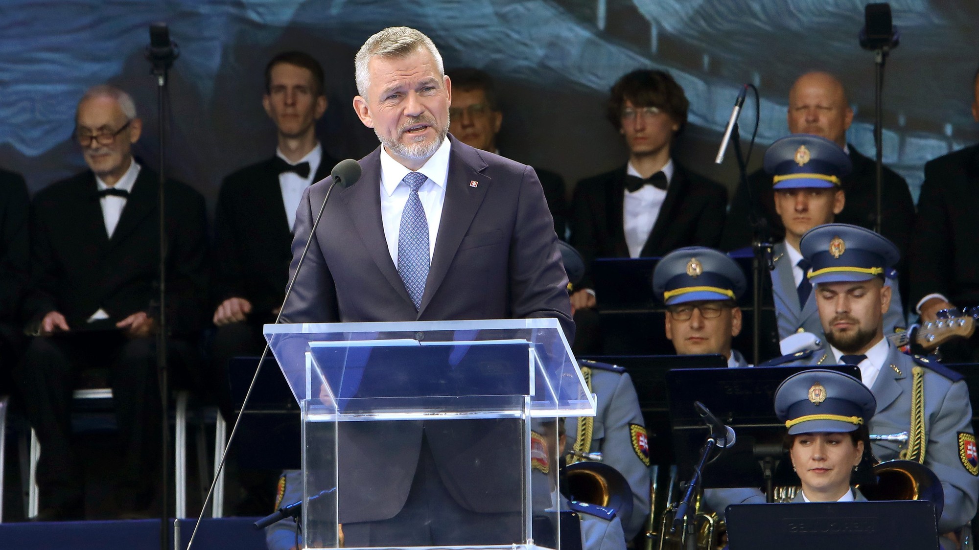 Peter Pellegrini počas prejavu na oslavách 82. výročia Slovenského národného povstania (SNP) v Banskej Bystrici.