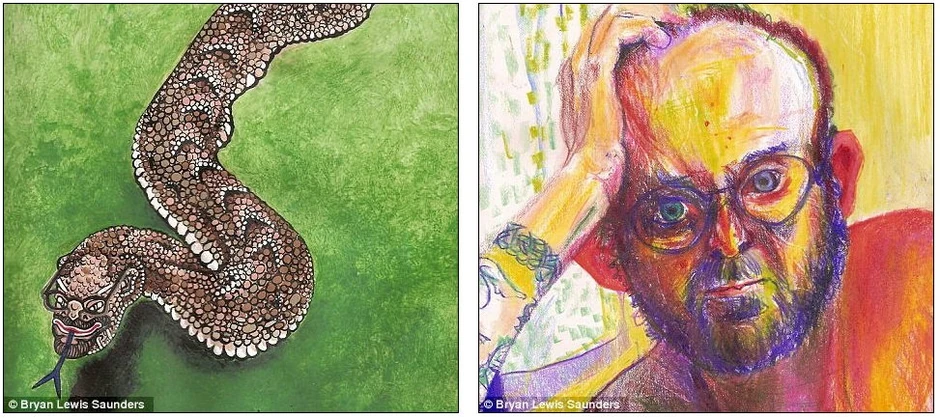 Zmija sa likom umetnika nacrtana je pod dejstvom amfetamina, a zamišjeni Sanders rezultat je konzumiranja zolpidema, leka protiv nesanice