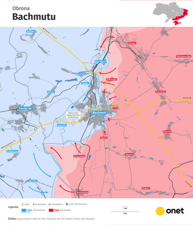 Mapa Bachmutu i okolic 