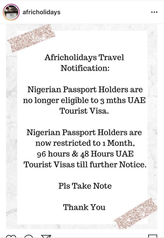 Travel notice 