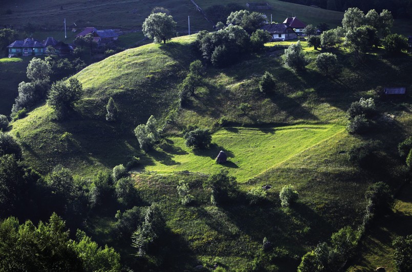 Widok na wzgórza w Magurze. Świeżo po koszeniu