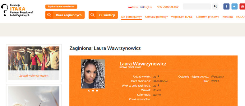 Laura Wawrzynowicz jest poszukiwana przez fundację Itaka