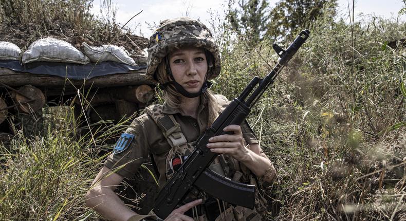 A Ukrainian women soldier 28-year-old Svetlana, who served as a captain in the Ukrainian Armed Forces is seen on the frontline in Donbass, Donetsk, Ukraine on August 15, 2022.Photo by Metin Aktas/Anadolu Agency via Getty Images