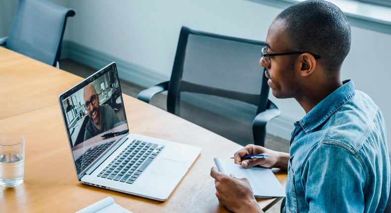 using laptop virtual meeting zoom skype google bluejeans