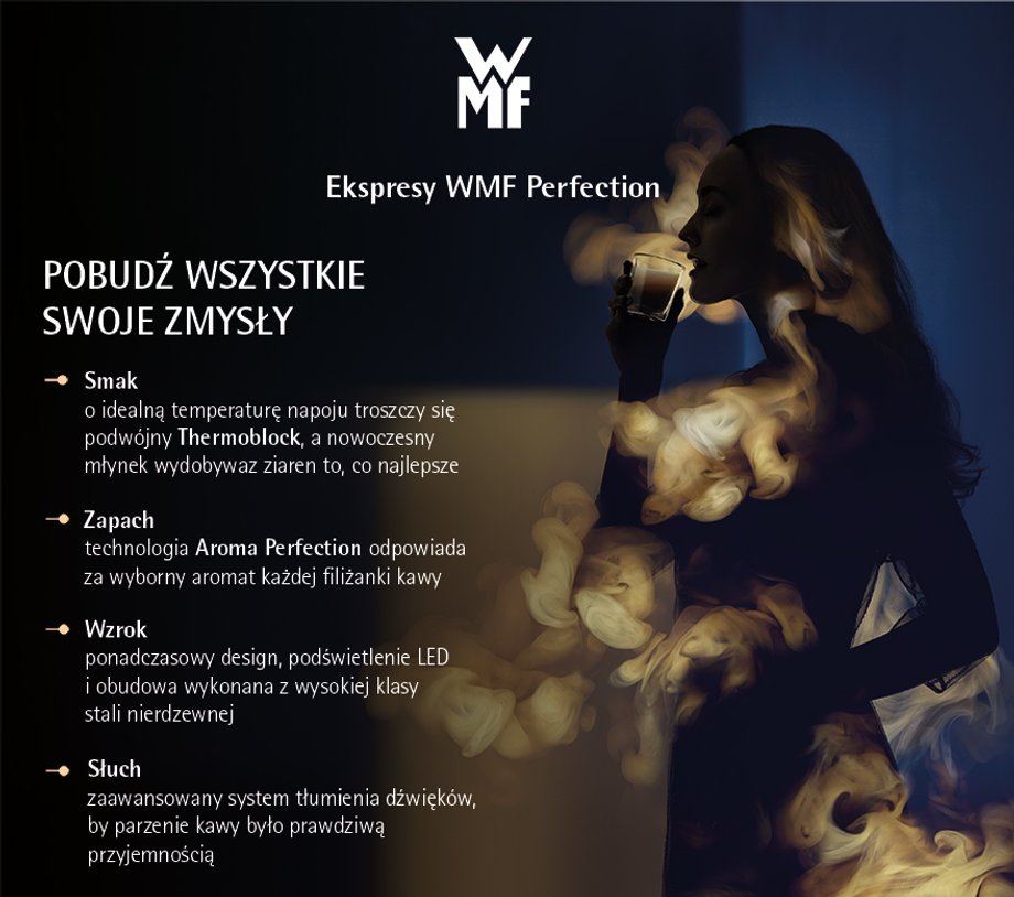 Ekspresy WMF Perfection – pobudź wszystkie swoje zmysły: smak, zapach, wzrok, słuch - infografika