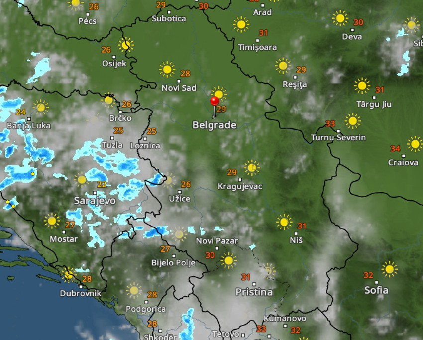 Kretanje nevremena u 14 časova