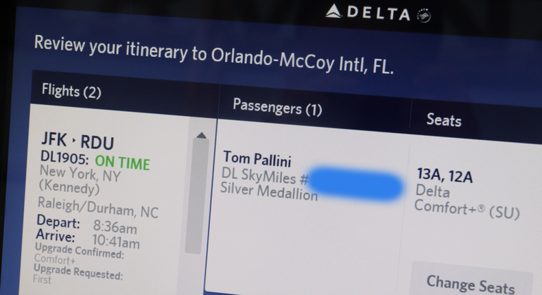 My journey in Delta first class actually started out in economy. I was initially booked in coach for this flight but was upgraded into the cabin thanks to my Silver Medallion elite status on Delta.