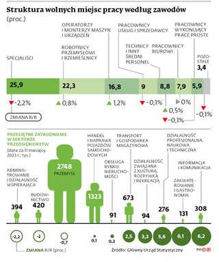 Struktura wolnych miejsc pracy według zawodów