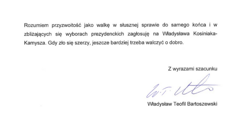 List Władysława Teofila Bartoszewskiego do Donalda Tuska (2.)