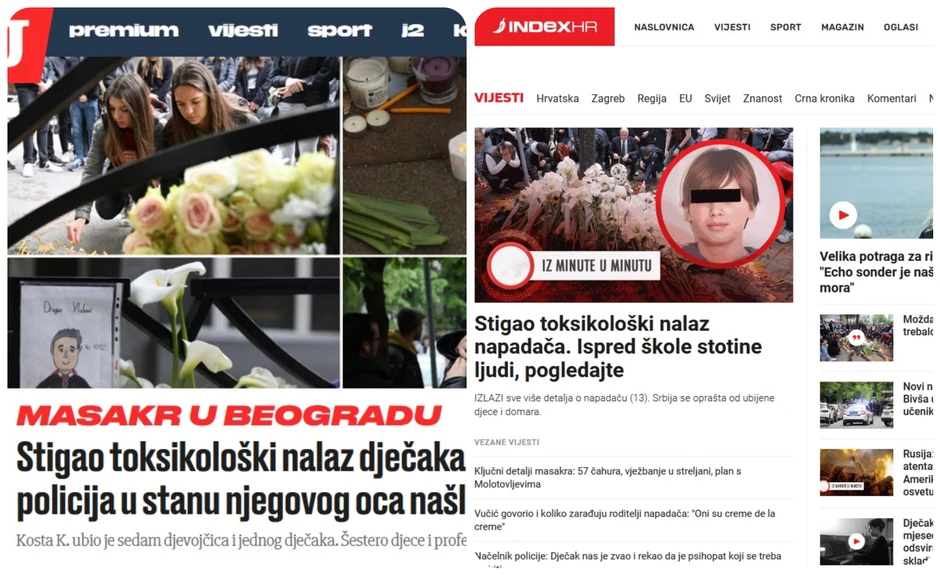 Masakr u beogradskoj školi: Pisanje hrvatskih medija