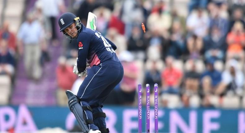 Bails fly as England's Jason Roy is bowled by South Africa's Kagiso Rabada in the second one-day international of a three-match series in Southampton on May 27, 2017
