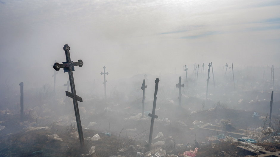 Krzyże na cmentarzu w mieście Mikołajów