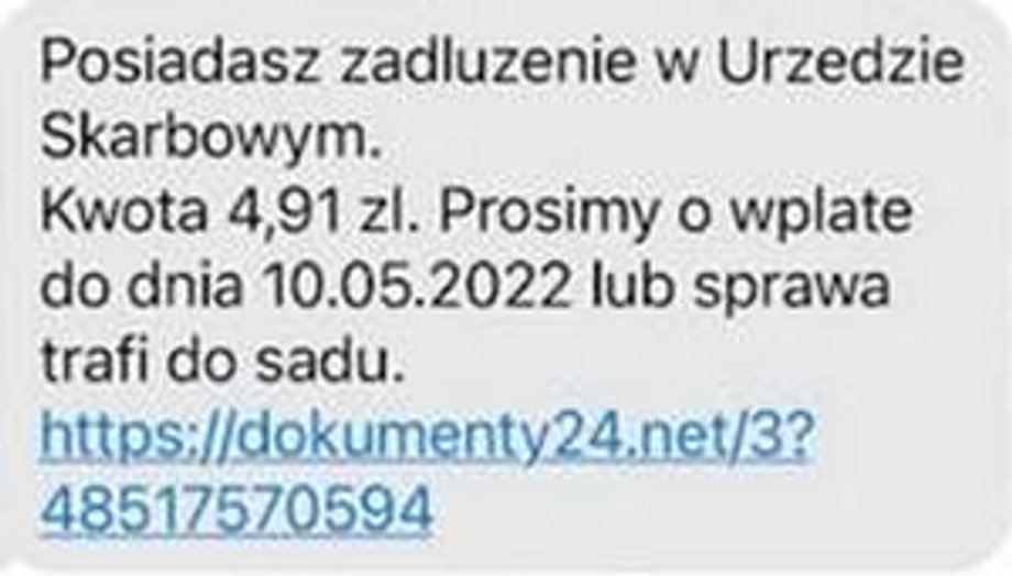 Przykładowy SMS od oszustów