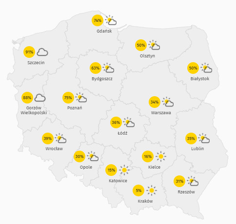 Prognoza zachmurzenia we wtorek 1 grudnia