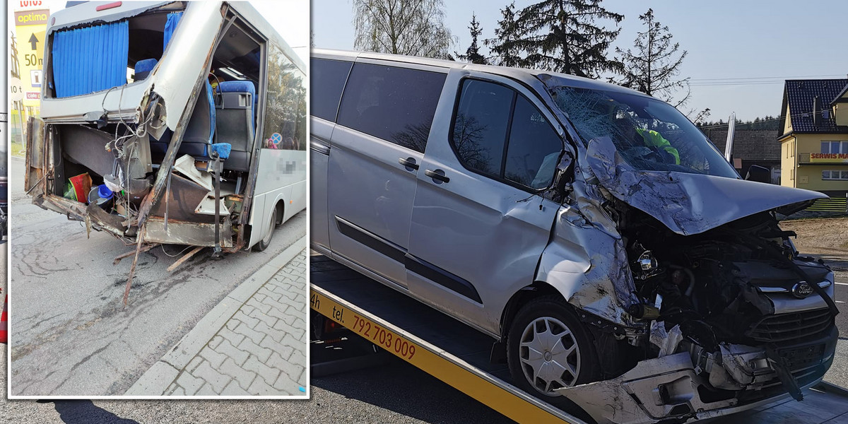 Kraków. Wypadek na drodze krajowej nr 7. Autobus zderzył się z osobówką.