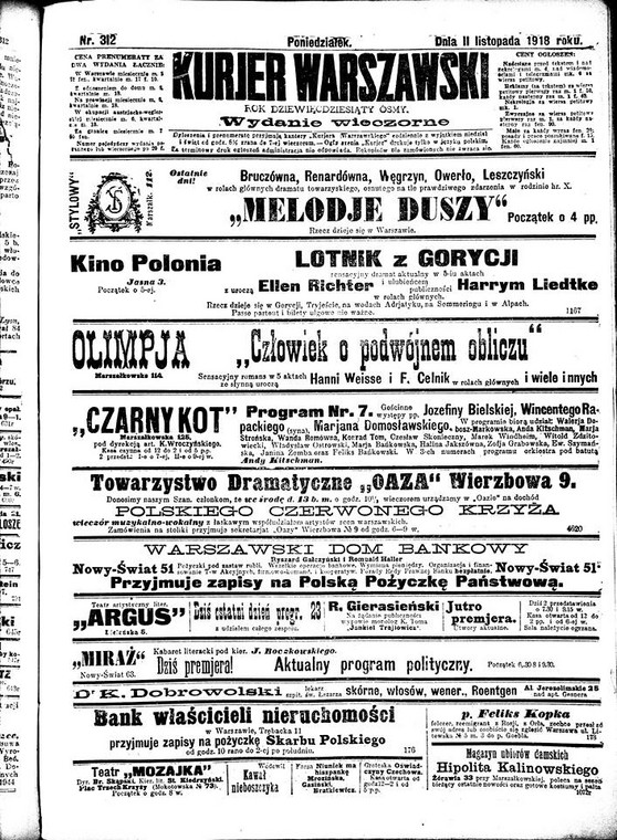 "Kurjer Warszawski" z 11 listopada 1918 r.